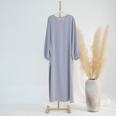 LM091 Nursing-Friendly Abaya Dress – Puff Sleeve, Round Neck Maxi
