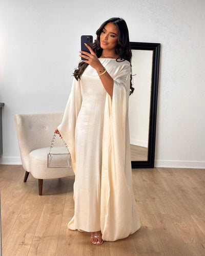 LM079 Plus Size Kaftan Abaya – Shiny Eid & Iftar Batwing Dress with Belt