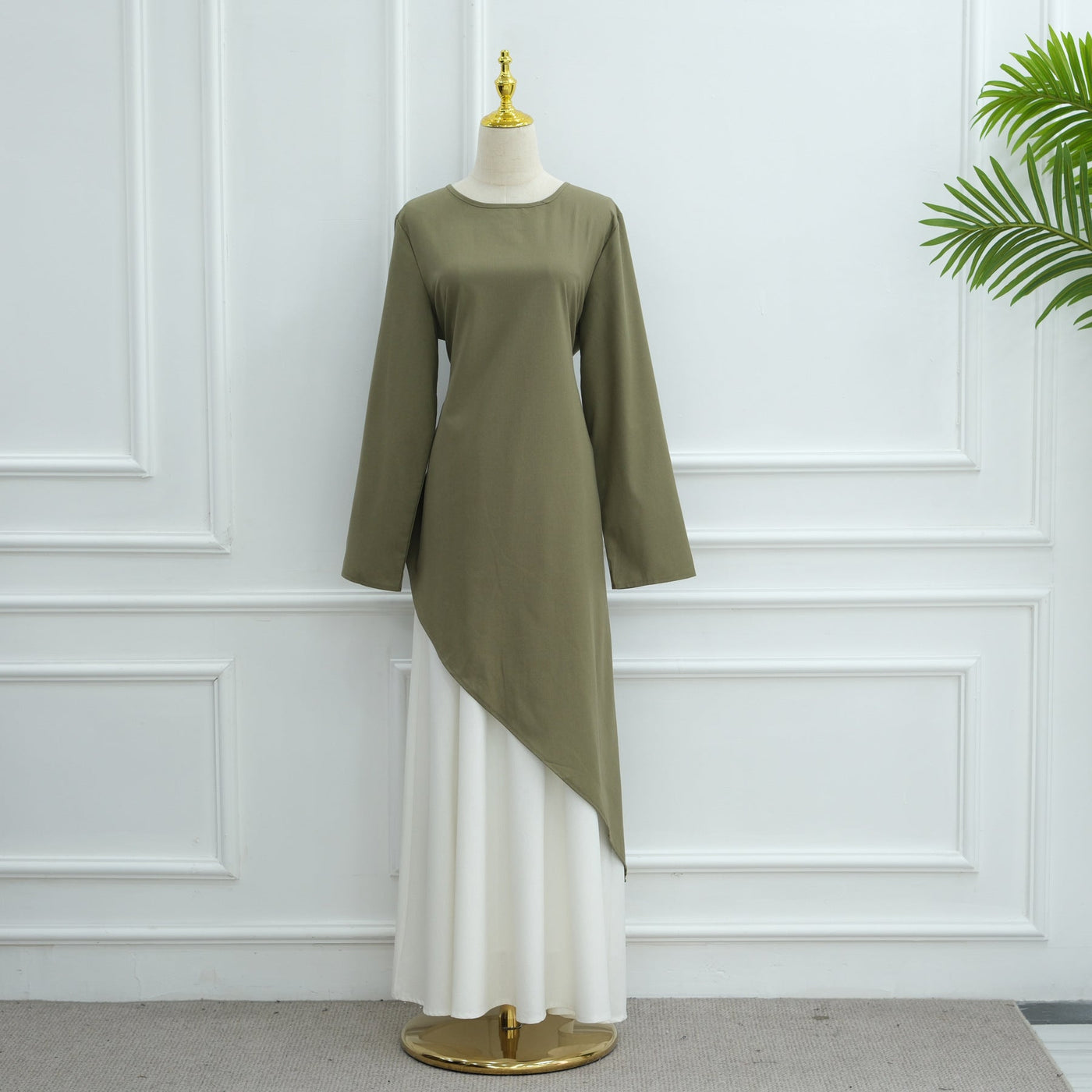 LM306 Cotton Linen Two-Piece Set – Asymmetric Top & Maxi Skirt Modest Outfit