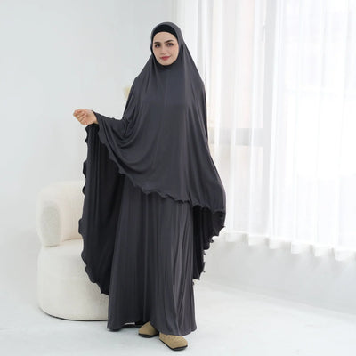 LM309 Modal Jersey Khimar Prayer Set – Soft One-Piece Khimar & Long Modest Dress