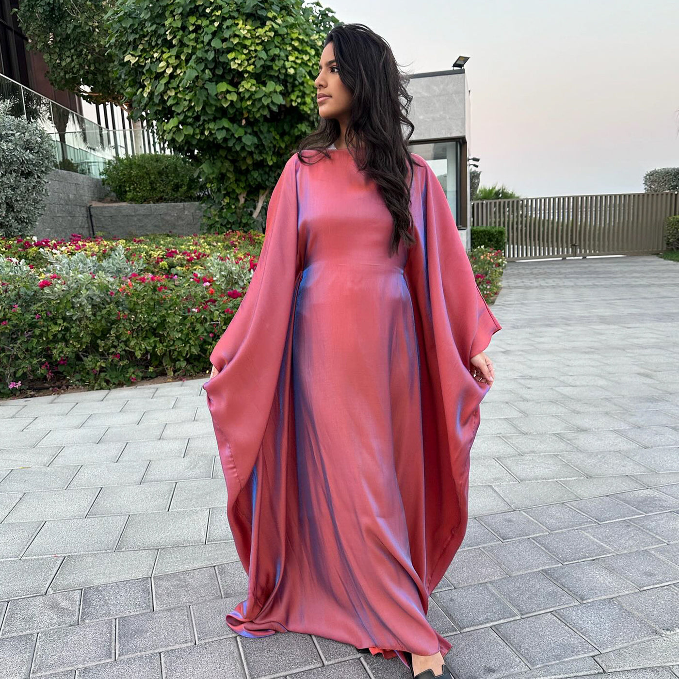LM079 Plus Size Shiny Kaftan Abaya – Eid & Iftar Batwing Dress with Belt