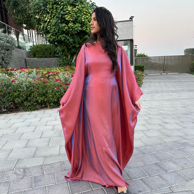 LM079 Plus Size Shiny Kaftan Abaya – Eid & Iftar Batwing Dress with Belt