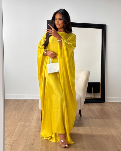 LM079 Plus Size Kaftan Abaya – Shiny Eid & Iftar Batwing Dress with Belt