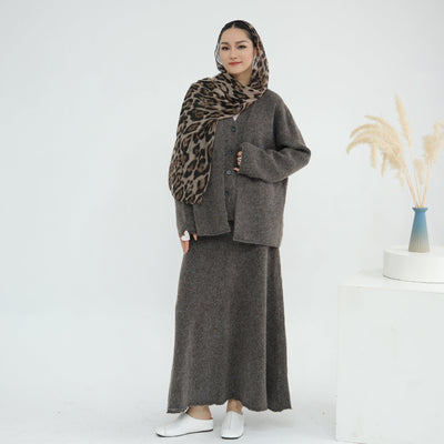 LM225 Winter Knit 3-Piece Abaya Set for Muslim Women – Modest Co-ord
