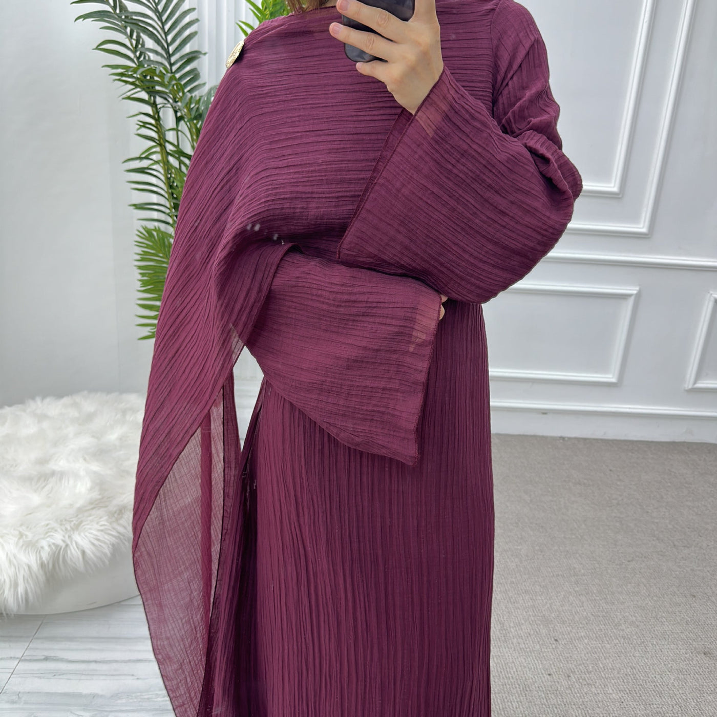 LM305 Double Layer Abaya Dress – Soft Tencel Knit Long Sleeve Maxi