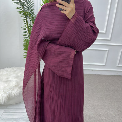 LM305 Double Layer Abaya Dress – Soft Tencel Knit Long Sleeve Maxi