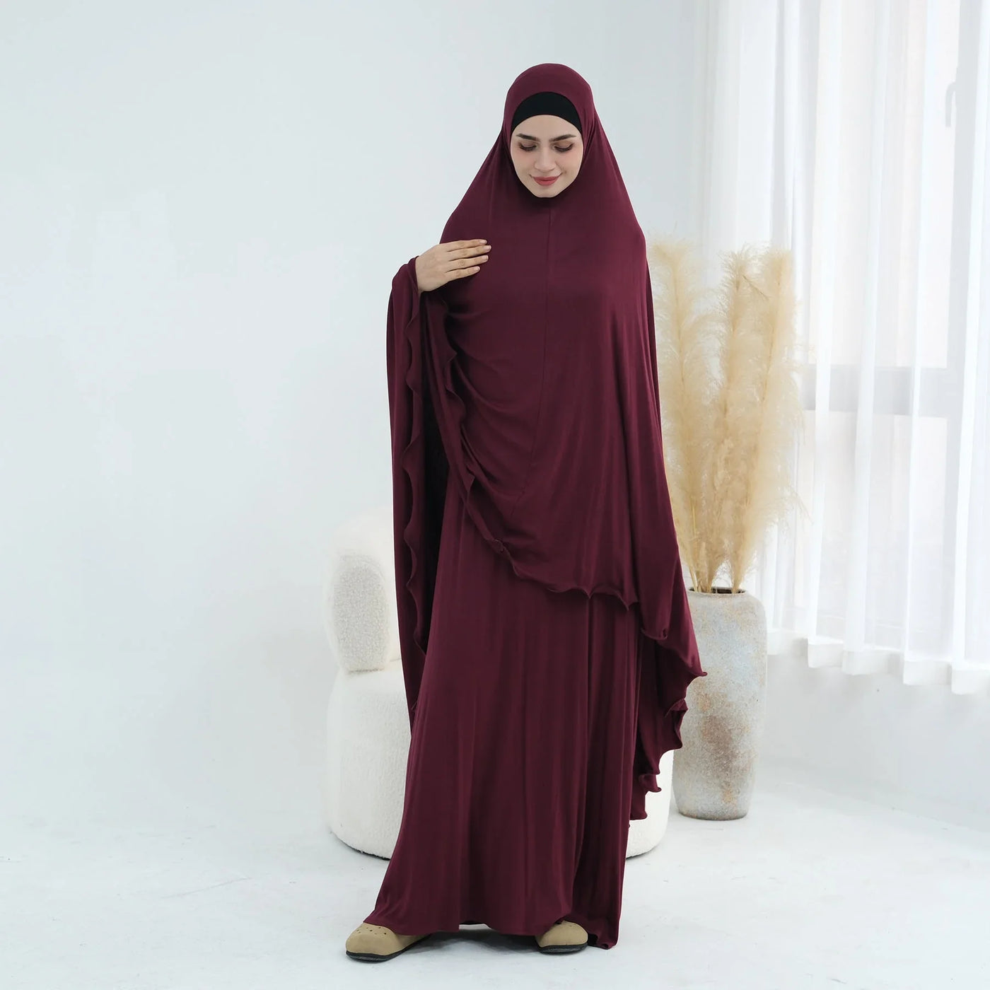 LM309 Modal Jersey Khimar Prayer Set – Soft One-Piece Khimar & Long Modest Dress