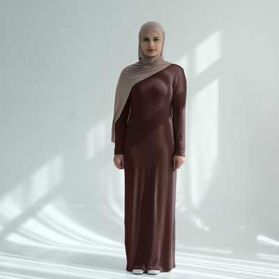 LM222 Modal Cotton Abaya Dress – Plain Solid, Long Sleeve Maxi; Optional Inner/Base Dress for Layering (Scarf Not Included)