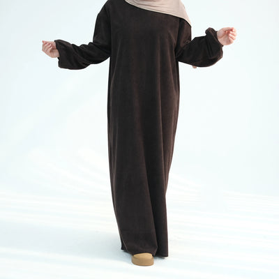LM078 Corduroy Cuff Sleeves Abaya Dress | Modest Essential Winter Wear with Ribbed Detailing