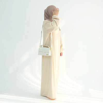 LM078 Corduroy Cuff Sleeves Abaya Dress | Modest Essential Winter Wear with Ribbed Detailing