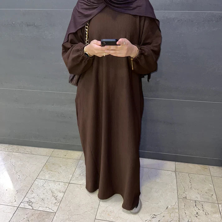 LM078 Corduroy Cuff Sleeves Abaya Dress | Modest Essential Winter Wear with Ribbed Detailing