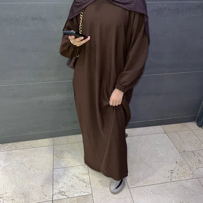 LM078 Corduroy Cuff Sleeves Abaya Dress | Modest Essential Winter Wear with Ribbed Detailing