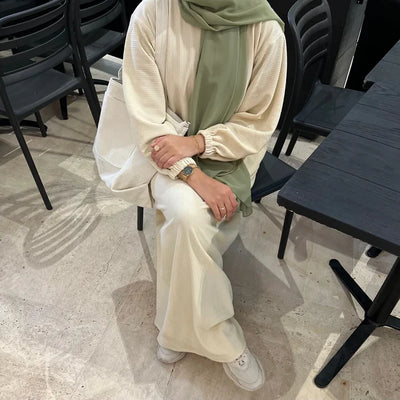 LM078 Corduroy Cuff Sleeves Abaya Dress | Modest Essential Winter Wear with Ribbed Detailing