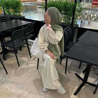 LM078 Corduroy Cuff Sleeves Abaya Dress | Modest Essential Winter Wear with Ribbed Detailing