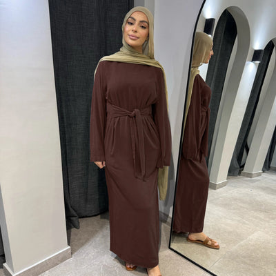 LM101 Summer 2025 Tie-Waist Abaya Dress | Natural Lightweight Linen-Cotton Blend