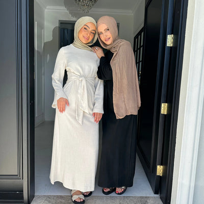 LM101 Summer 2025 Tie-Waist Abaya Dress | Natural Lightweight Linen-Cotton Blend