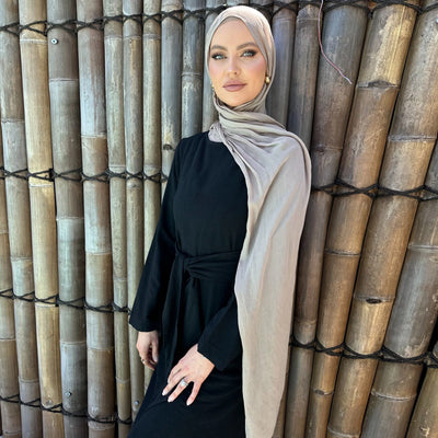 LM101 Summer 2025 Tie-Waist Abaya Dress | Natural Lightweight Linen-Cotton Blend