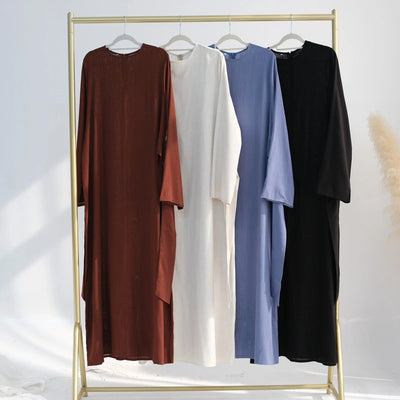 LM101 Summer 2025 Tie-Waist Abaya Dress | Natural Lightweight Linen-Cotton Blend
