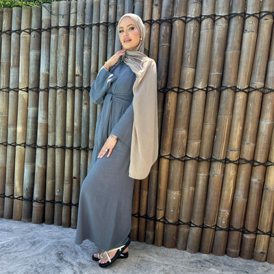 LM101 Summer 2025 Tie-Waist Abaya Dress | Natural Lightweight Linen-Cotton Blend