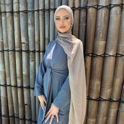 LM101 Summer 2025 Tie-Waist Abaya Dress | Natural Lightweight Linen-Cotton Blend