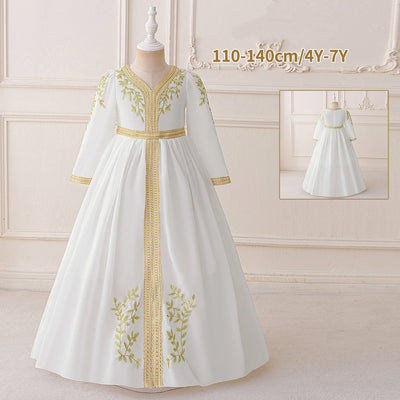 LM209 Girls Eid Dress – Long Sleeve Modest Muslim Party Gown, Embroidered, Full Length (4–7Y)