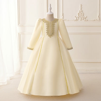 LM207 Girls Eid Dress – Long Sleeve Modest Muslim Party Gown, Embroidered, Full Length (4–7Y)