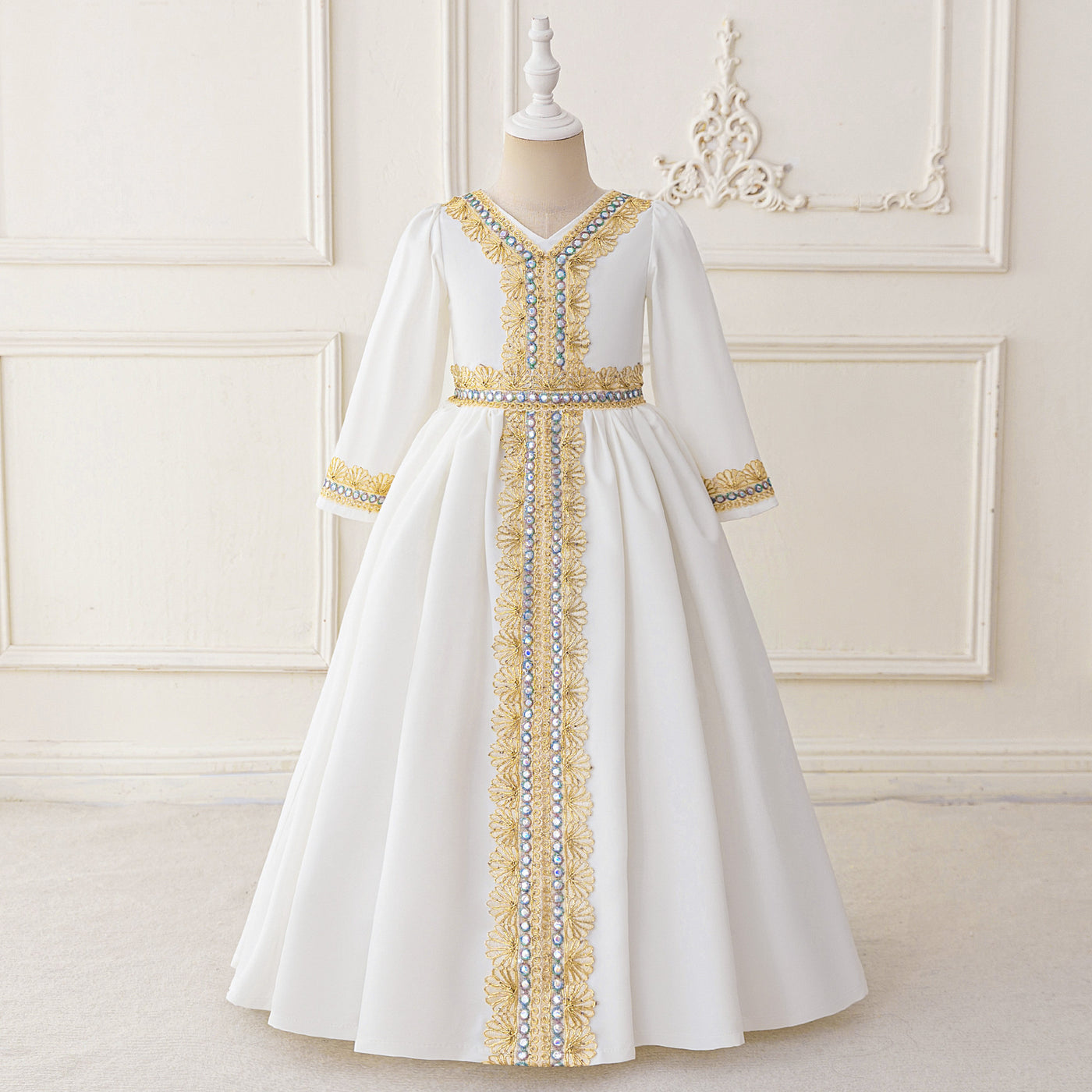 LM215 Girls Eid Dress – Long Sleeve Modest Muslim Party Gown, Embroidered, Full Length (4–7Y)