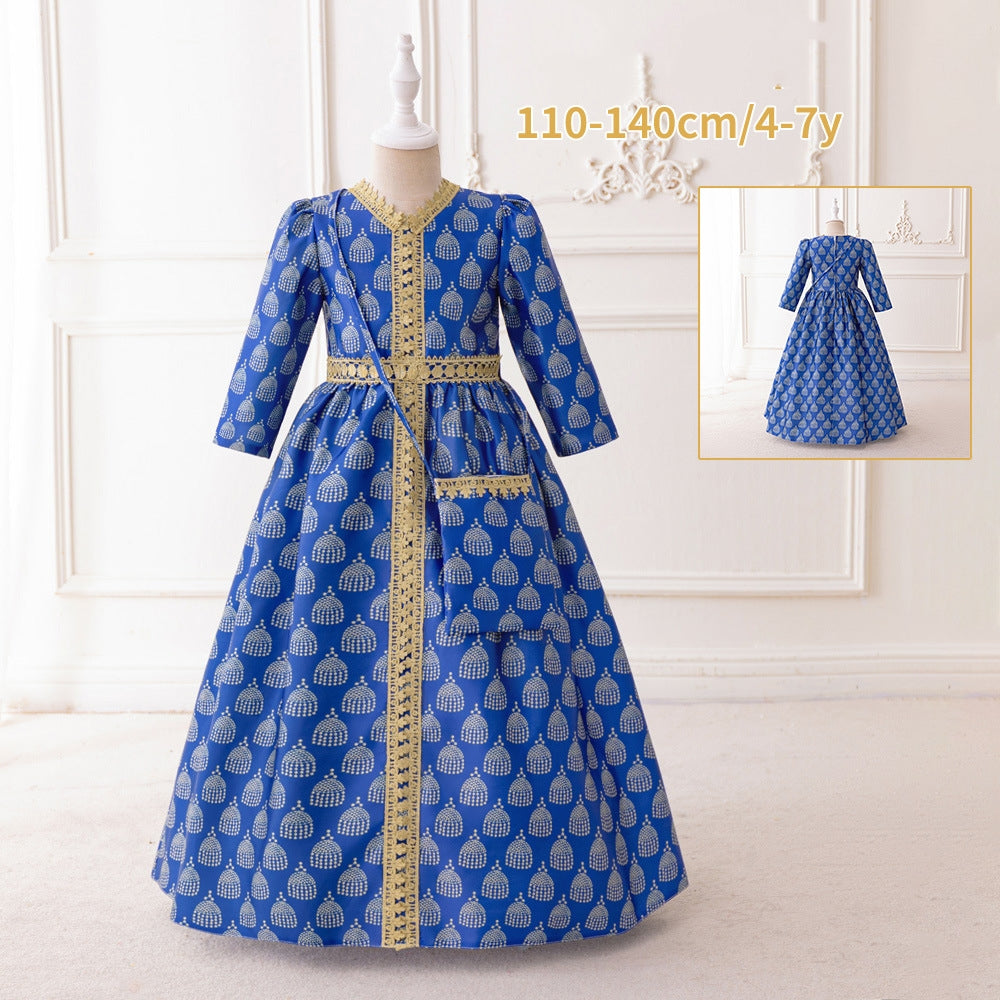 LM204 Girls Eid Dress – Long Sleeve Modest Muslim Party Gown, Embroidered, Full Length (4–7Y)
