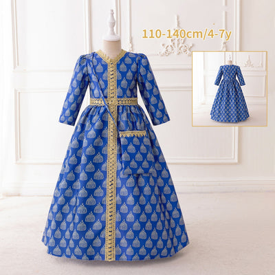 LM204 Girls Eid Dress – Long Sleeve Modest Muslim Party Gown, Embroidered, Full Length (4–7Y)