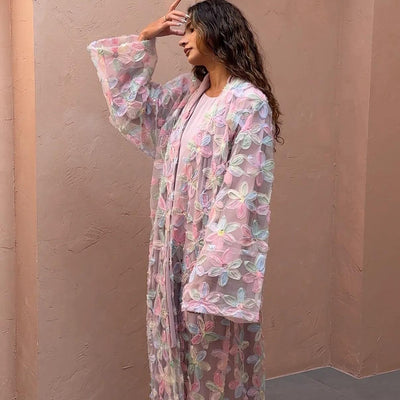 LM128 Lightweight Floral Kimono Abaya – Pastel Modest Summer Dress - LM128-Candy-S LumosModesty