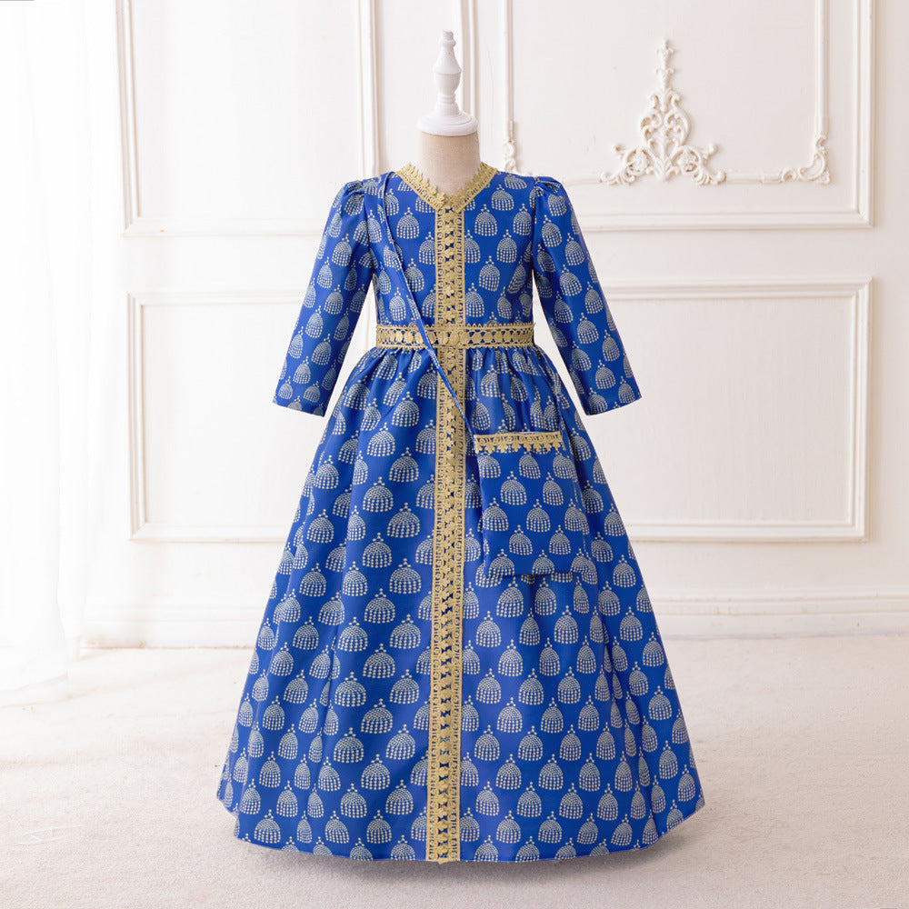 LM204 Girls Eid Dress – Long Sleeve Modest Muslim Party Gown, Embroidered, Full Length (4–7Y)