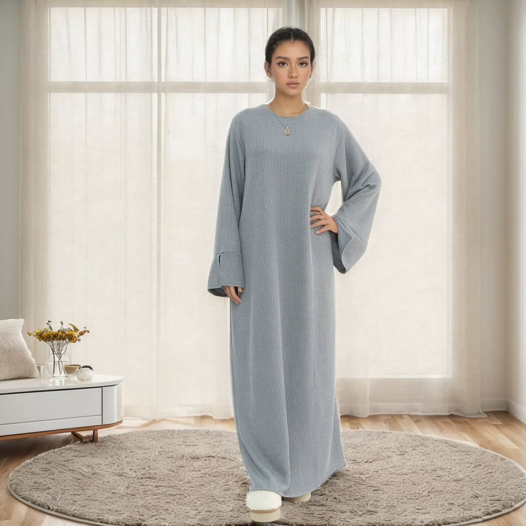 Cozy Winter Abaya for Women – LM075 Knitted Maxi Dress Black / M/L