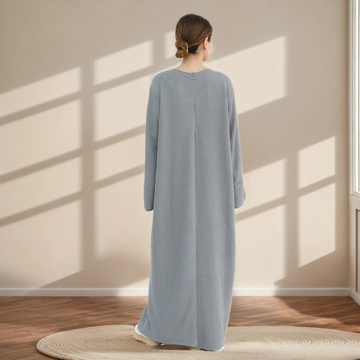 Cozy Winter Abaya for Women – LM075 Knitted Maxi Dress Black / M/L