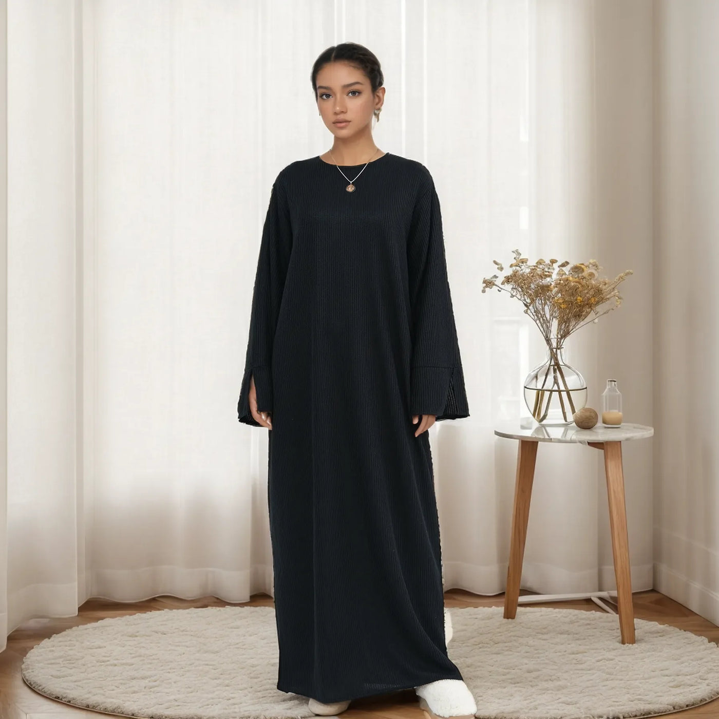 Cozy Winter Abaya Maxi Dress – Knitted Closed Design for Modest Women | LM075 - LM075-Coffee-XS/S LumosModesty