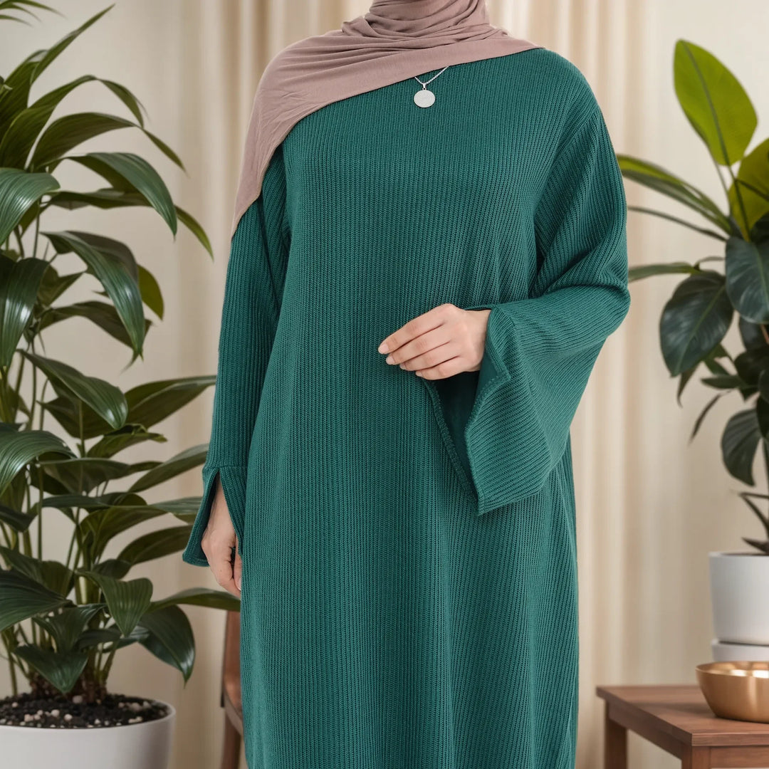white christmas dresses Cozy Winter Abaya for Women – LM075 Knitted Maxi Dress Pine Green / Xs/S