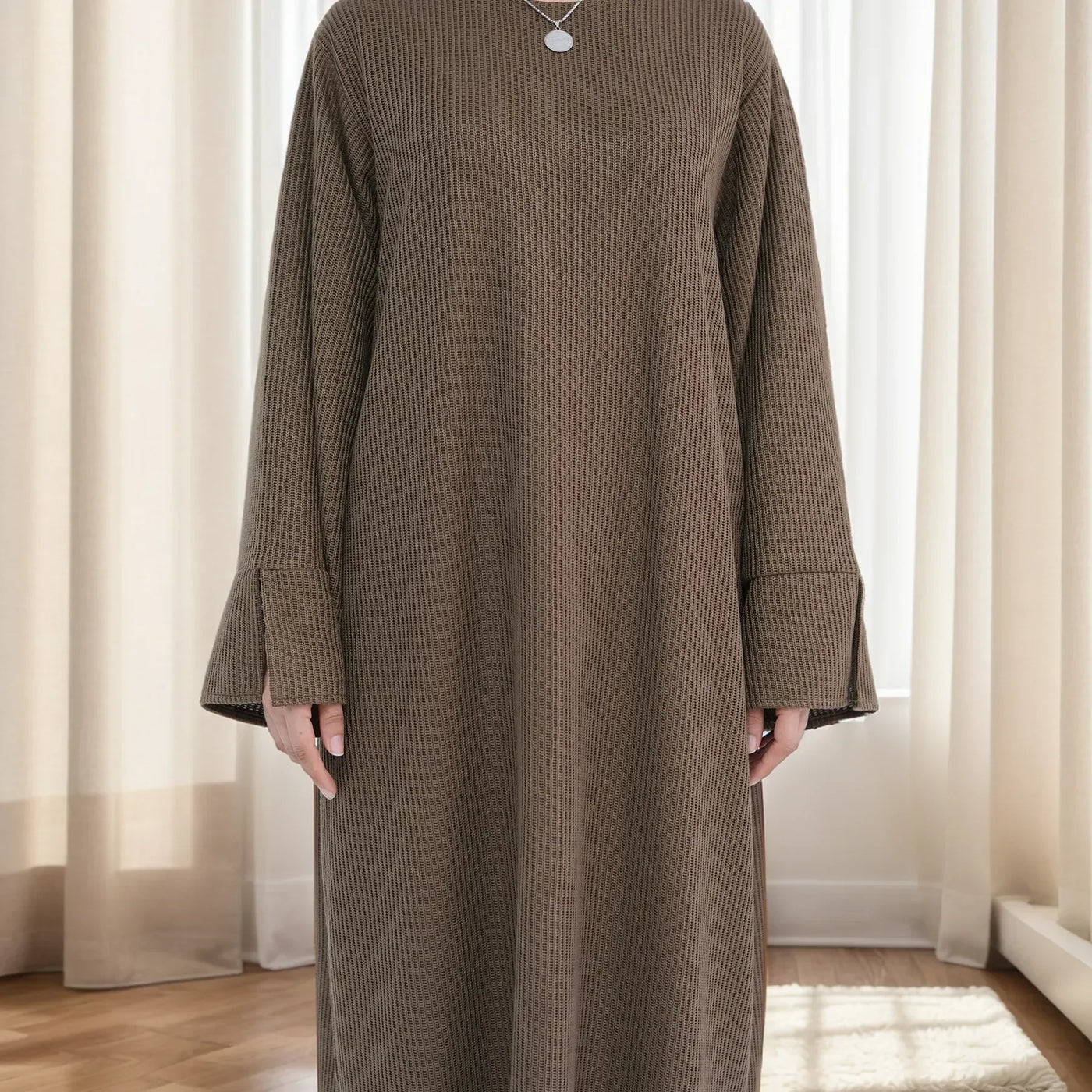 Cozy Winter Abaya Maxi Dress – Knitted Closed Design for Modest Women | LM075 - LM075-Coffee-XS/S LumosModesty