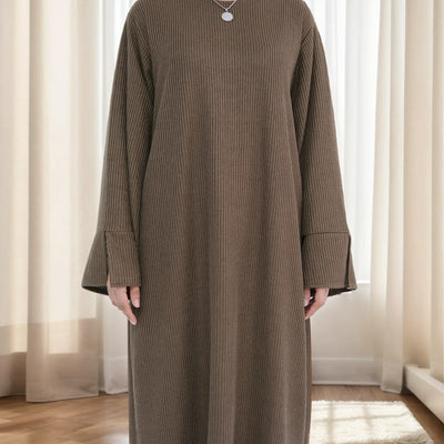 Cozy Winter Abaya Maxi Dress – Knitted Closed Design for Modest Women | LM075 - LM075-Coffee-XS/S LumosModesty