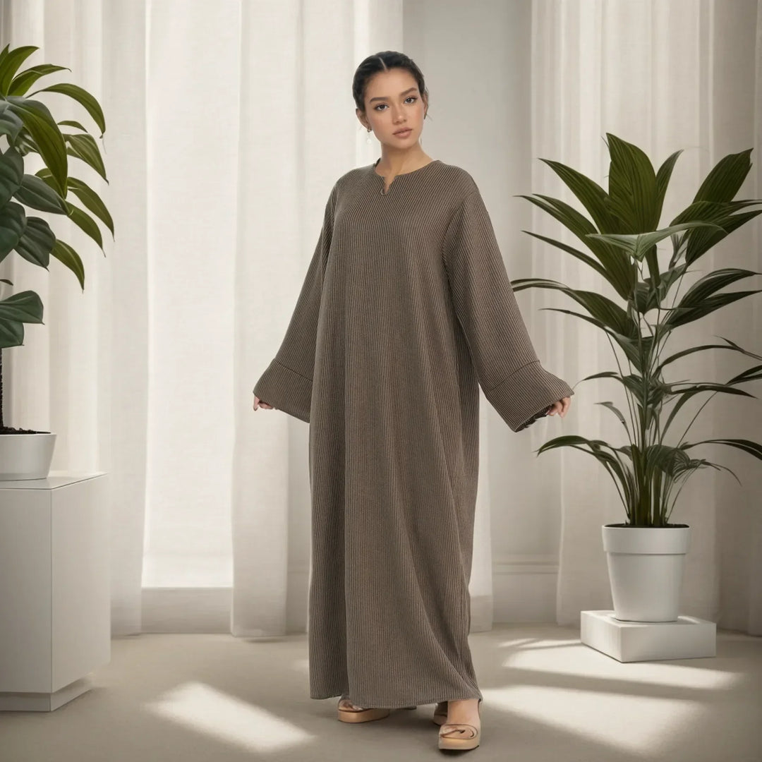 knit abaya dress Tala premium Ribbed Knit Abaya- Espresso 52 by LaMeera Moda