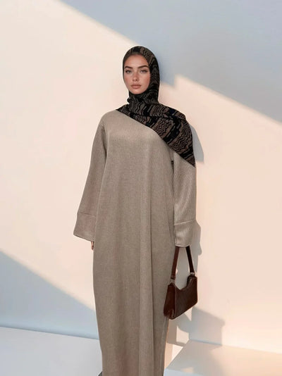 Cozy Winter Abaya Maxi Dress – Knitted Closed Design for Modest Women | LM075 - LM075-Coffee-XS/S LumosModesty