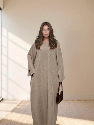 Cozy Winter Abaya Maxi Dress – Knitted Closed Design for Modest Women | LM075 - LM075-Coffee-XS/S LumosModesty