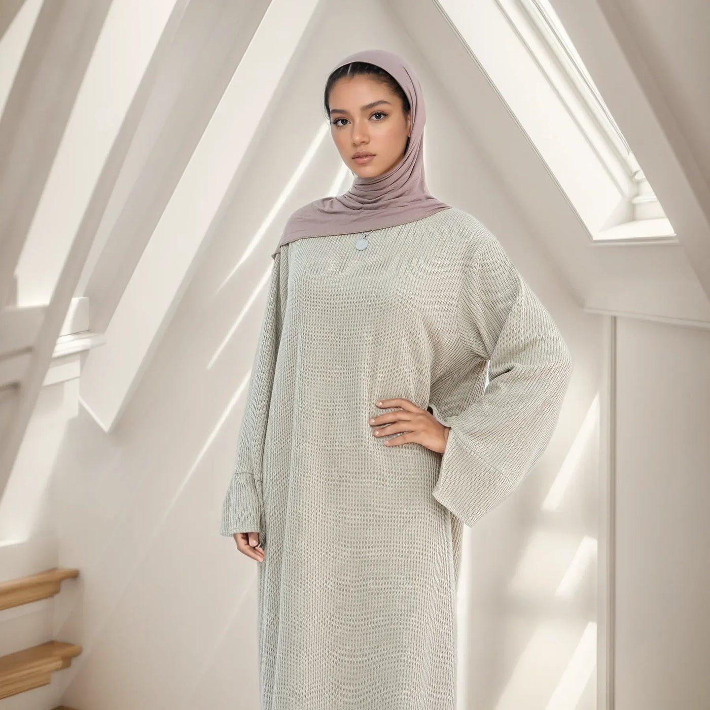 Cozy Winter Abaya Maxi Dress – Knitted Closed Design for Modest Women | LM075 - LM075-Coffee-XS/S LumosModesty