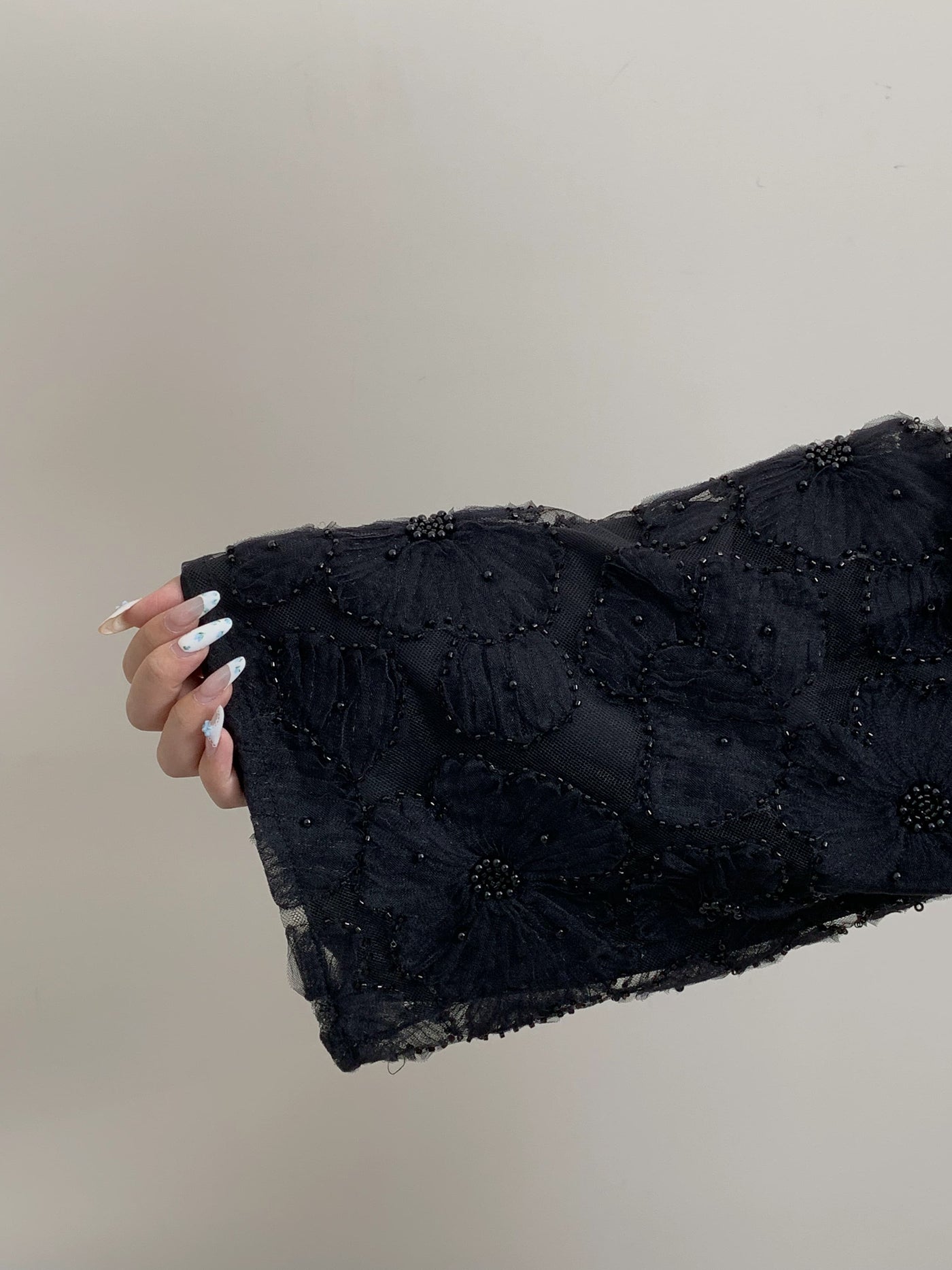 LM126 Elegant 3-Piece Pearl Beaded Abaya Set – Floral Kimono, Inner Dress & Matching Scarf - LM126-black-S LumosModesty