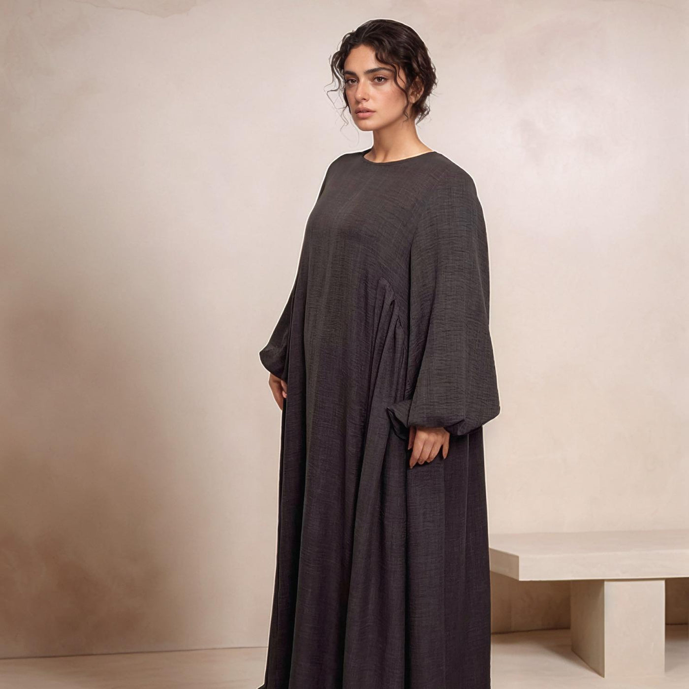 LM020 Nursing-Friendly Abaya – Round-Neck Zip Pocket, Plus-Size Maxi Prayer/Umrah Dress