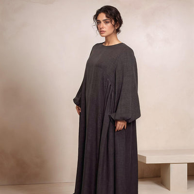LM020 Nursing-Friendly Abaya – Round-Neck Zip Pocket, Plus-Size Maxi Prayer/Umrah Dress