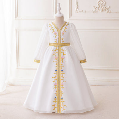 LM201 Girls Eid Dress – Long Sleeve Modest Muslim Party Gown, Embroidered, Full Length (4–7Y)