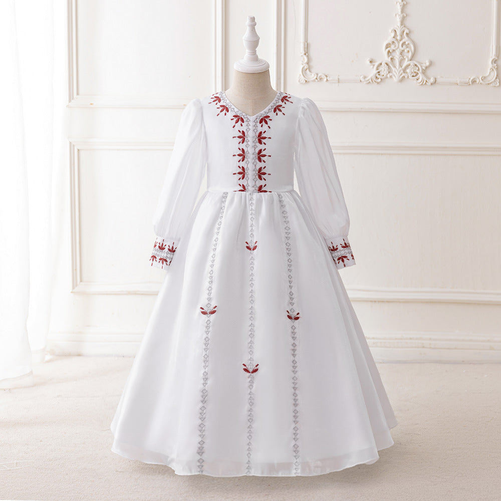 LM203 Girls Eid Dress – Long Sleeve Modest Muslim Party Gown, Embroidered, Full Length (4–7Y)
