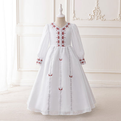 LM203 Girls Eid Dress – Long Sleeve Modest Muslim Party Gown, Embroidered, Full Length (4–7Y)
