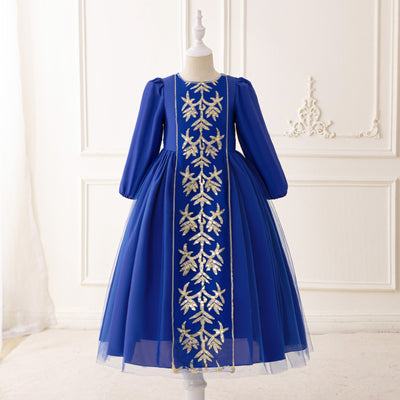 LM206 Girls Eid Dress – Long Sleeve Modest Muslim Party Gown, Embroidered, Full Length (4–7Y)