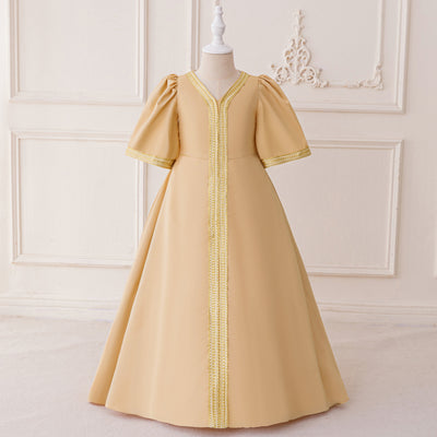 LM214 Girls Eid Dress – Long Sleeve Modest Muslim Party Gown, Embroidered, Full Length (4–7Y)