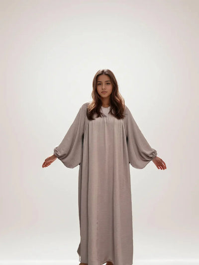 Elegant Balloon Sleeves Abaya with Pockets – Modest Islamic Dress | LM021 - LM021-BEIGE-S(50-52) LumosModesty
